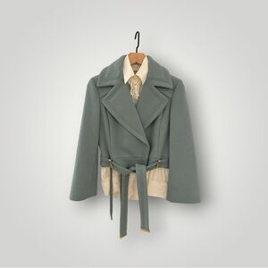 🎁 Diane Von Furstenberg teal blue wool biker jacket with belt 6 S M